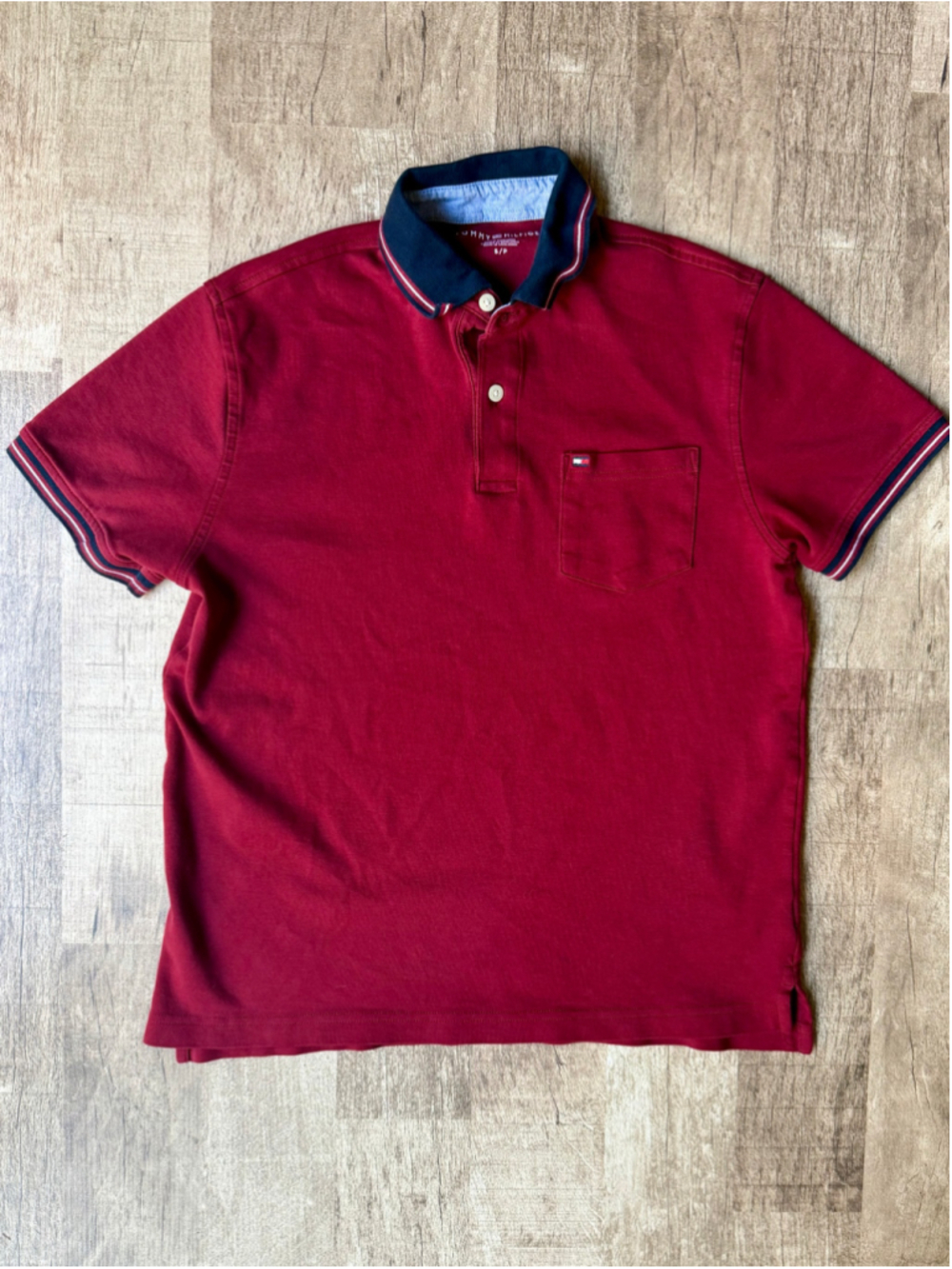Tommy Hilfiger Mens Small Burgundy Polo Shirt Prep